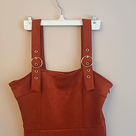 Forever 21 Burnt Orange (Rust) Faux Suede Mini Dress With Gold Hardware Size S - Picture 2 of 6
